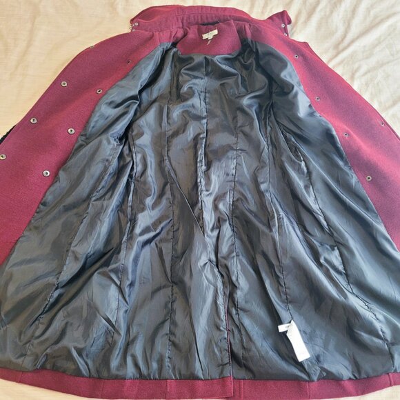 Burgundy Pea Coat, Winter Military Trench Coat, Holiday Classic Jacket - Picture 8 of 12
